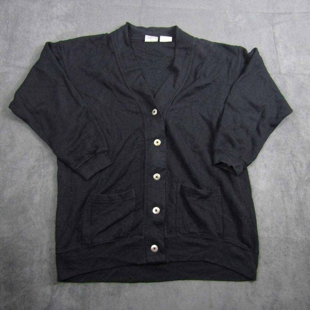 Basic Editions Cardigan Sweater Womens Medium Black Button Front Acrylic Knit
